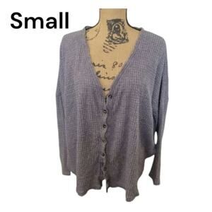 Small UO Out From Under gray shaggy slouchy waffle knit thermal cardigan sweater